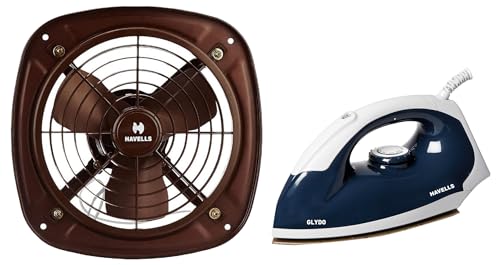 Havells Ventil Air DSP 300mm Exhaust Fan (Choco Brown) (FHVVEMTBRN12) Glydo 1000 watt Dry Iron With American Heritage Non Stick Sole Plate (Charcoal Blue)