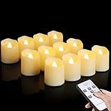 FREEPOWER 12er LED Teelichter mit Fernbedienung Timer, Flammenlose Elektrische Kerzen Flackernd, Warmweiß, Deko für Halloween Weihnachten Außen Innen, CR2450 Batterien Enthalten Lang Anhaltend