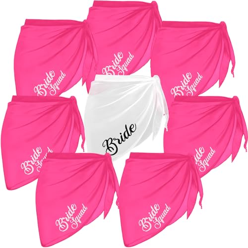 Jiuguva Bride Beach Cover up Bridesmaid Sarong Bride Bathing Suit for Wedding, White, Pink
