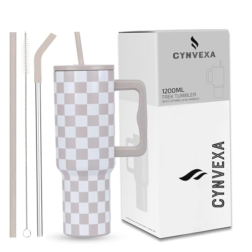 Image of Tumbler with lid and Straw 1200ML Cup Stainless Steel Vacuum Insulated Tumbler for Water, Iced Tea or Coffee 1.2L Office Gym Travelling (40-Oz-Skin Checks)
