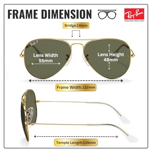 Image of Ray-Ban RB3025 CLASSIC AVIATOR POLARIZED Sunglasses for Men & Women with Official Eyewear Kit