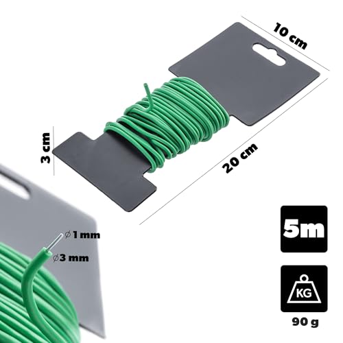 KADAX Gartendraht 3mm x 5m, grüner Bindedraht zum Befestigen von Pflanzen, Pflanzendraht gummiert, wetterfester Draht für Garten, Blumendraht ummantelt (1 Stück)
