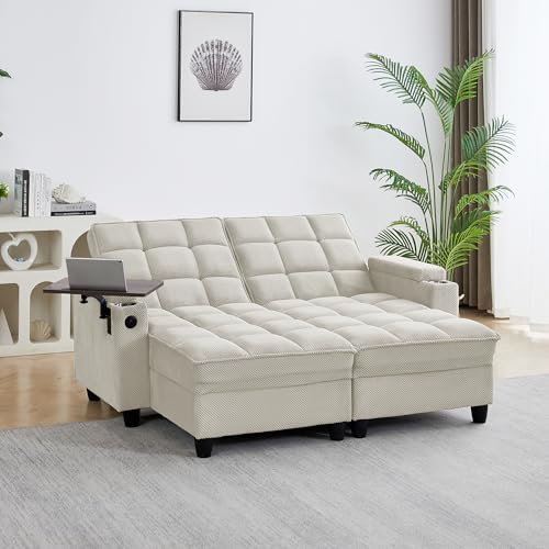 Oversized Boucle Lounge Chair with Storage and Swivel Table