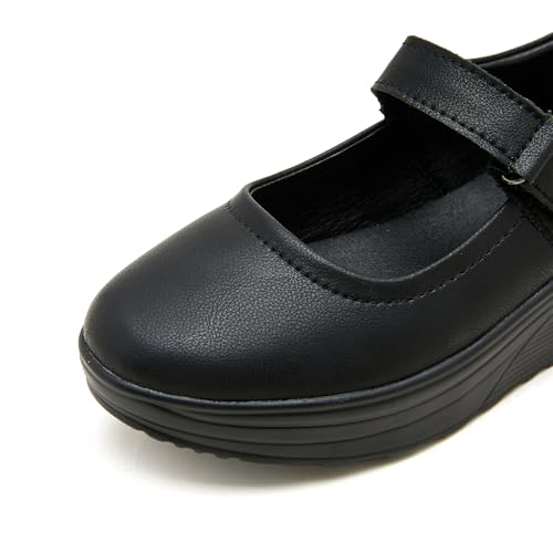 EnllerviiD Women Mary Jane Shoes Buckle Air-Cushion Casual Chunky Heel Round Toe Uniform Dress Platform Wedge Shoes Comfort Pumps Walking Shoes3