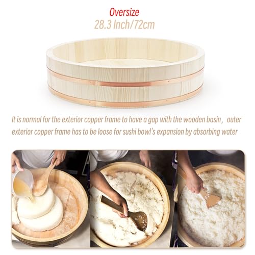 Hangiri 28 Inch Large Hangiri Wooden Sushi Rice Mixing Bowl Oversized Sushi Rice Bowl - Image 3