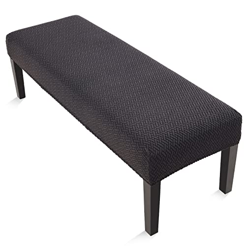 YISUN Dining Bench Cover, Stretch Jacquard Bench Protector Slipcover, Black