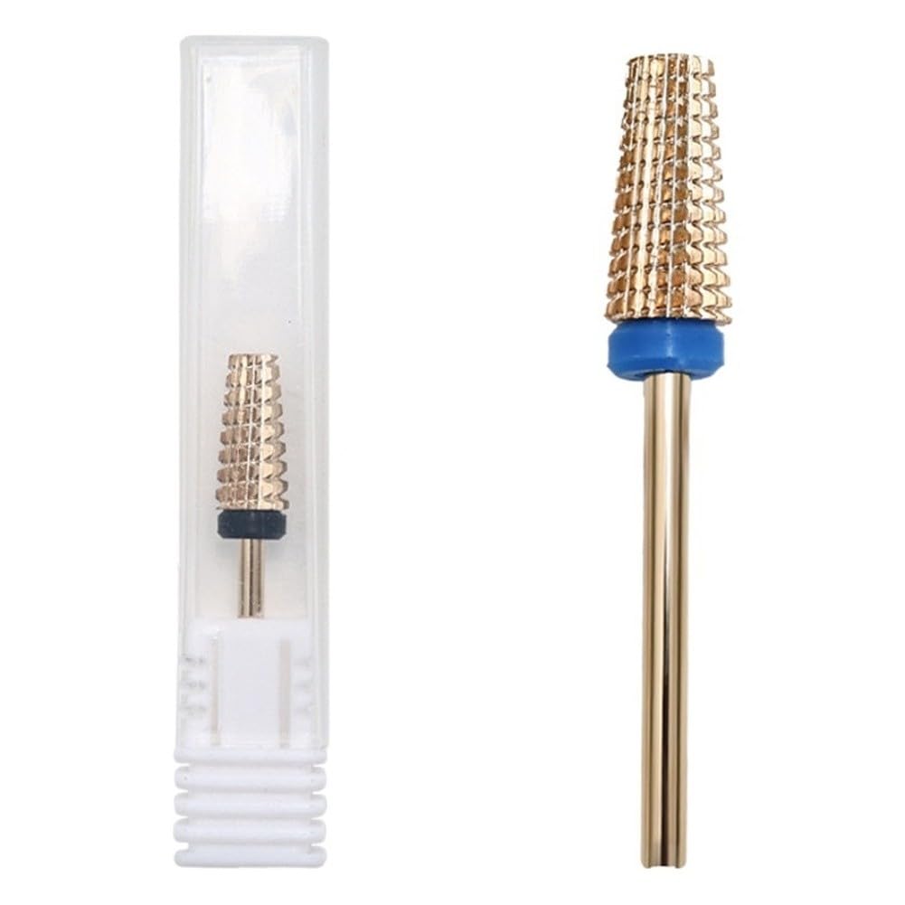 Punta per trapano per unghie in acciaio temprato, 5 in 1, a testa piatta, per manicure e pedicure, per rimozione gel, compatibile con la maggior parte delle lime elettriche, giallo, 7 x 1,2 cm
