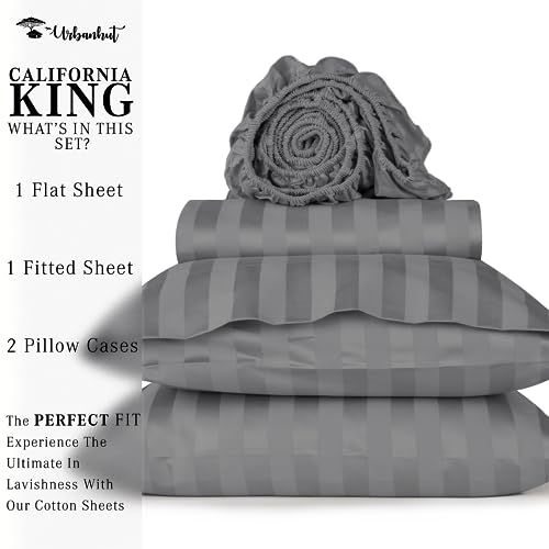 URBANHUT 800 Thread Count Egyptian Cotton California King Damask Striped Sheets Set (4 Pc) - Ultra Soft & Smooth, Thick & Crisp Sateen Weave Calking Striped Bedsheets with 16" Deep Pockets - Dark Grey