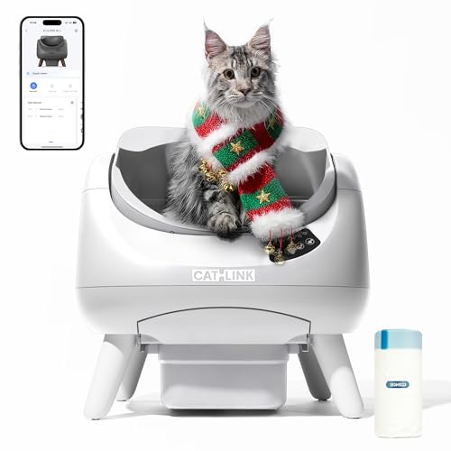CATLINK Selbstreinigende Katzentoilette, Katzenklo XXL mit offenem Top-Design, 5 GHz WLAN, 12L Großvolumen, Für alle Streuarten, Ideal für Mehrkatzenhaushalte(Weiß)