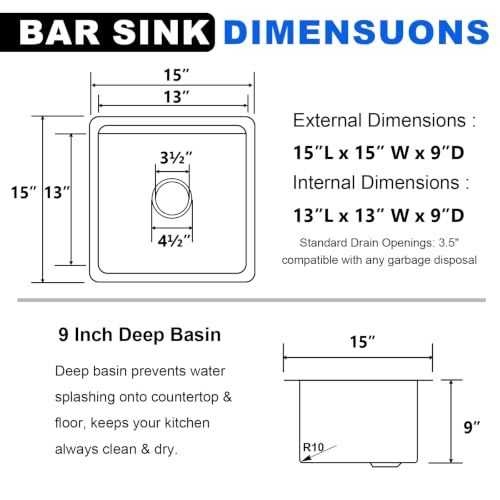Image of 15x15 Inch Black Undermount Bar Sink Workstation, Gunmetal Black Stainless Steel Single Bowl 16 Gauge Handmade Small Kitchen Prep Wet Bar Sink RV Outdoor Sink with Cutting Board