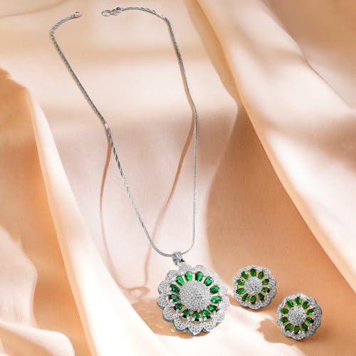 Image of Rubans Pendant Necklace Set American Diamond and Zirconia Gift Jewellery for Women & Girls