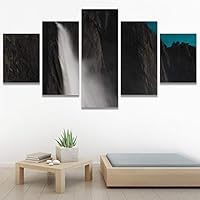 SIGNWIN 5 Panel Canvas Wall Art Mountain Waterfalls for Home Decorations Ready to Hang - 60