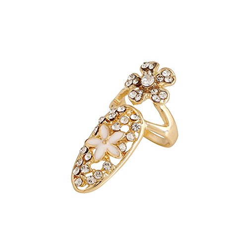 Winter's Secret Gold Plated Deluxe Style Diamond Accented Flower Fingernail Ring