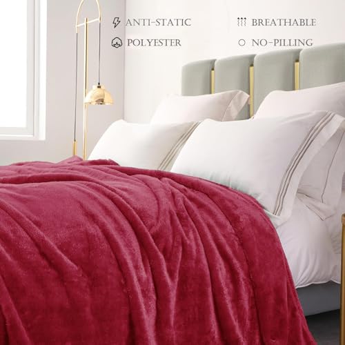 Image of Exclusivo Mezcla Plush Fuzzy Fleece Bed Blanket Twin Size, Super Soft, Fluffy and Warm Blankets for Couch, Bed, All Season (Deep Red, 90x66 inches)