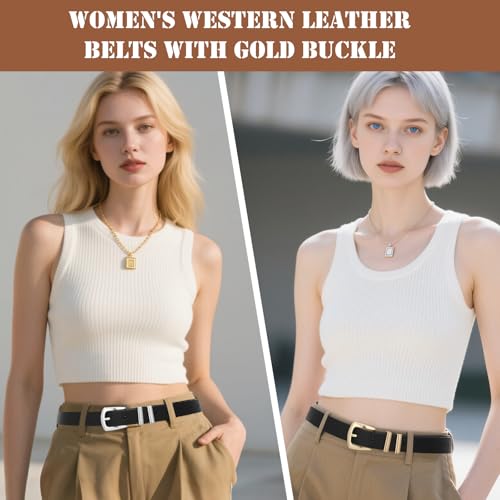 2 Pack Women Leather Belt Black Western Wais Belt with Gold Buckle Women for Jeans Pants2