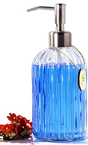 Glass Soap Dispenser with Rust Proof Stainless Steel Pump, Refillable Liquid Hand Soap Dispensers for Kitchen Bathroom 18ounce