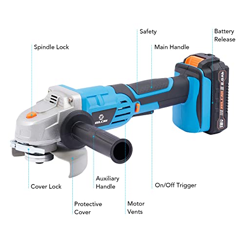 Zelcan Cordless Angle Grinder Tool, 18V Max Angle Grinder With Battery & Charger 5" Polishing Grinding Sanding Discs Auxiliary Handle #TOP6