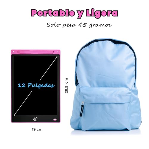 TECET® Pizarra Mágica Infantil 12 Pulgadas + Guía de 100 Dibujos para pintar | Pizarra Magnética Infantil para Niños | Tablet Led Digital de Dibujo, Rosa - imagen 4