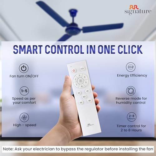 Image of RR Signature MORPHEUS 1200 MM BLDC Ceiling Fan With Remote | 60% Energy Savings | BEE 5 Star Rated Energy Efficiency| 2 Year Warranty [Oxford Blue]