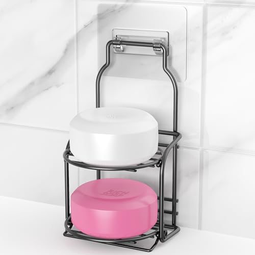 2-Tier Shower Soap Shampoo Bar Holder Self Adhesive & Freestanding Draining Soap Dish Caddy for Bathroom Kitchen Wall Accesories Apartment Essentials Decor