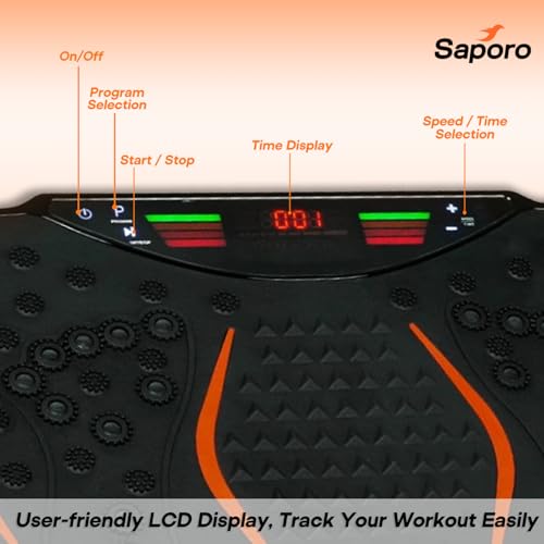 Image of Saporo VibeX Vibration Plate Exercise Machine with Remote, Whole Body Workout Platform for Weight Loss & Calorie Burn, Muscle Toning, Fat Burn & Pain Relief, 5 Programs, 200 Speeds, Balance Straps