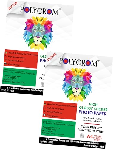 Image of Korean Photo Glossy Inkjet Sticker Paper A4 Size - White,Vibrant, Crisp, Smudge Proof, Dry Fast : 120 GSM 100 Sheets