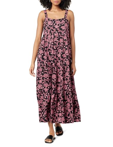 The Drop Britt Maxivestido Escalonado Estilo Carpa para Mujer, Estampado de Cachemira Negro/Rosa, M