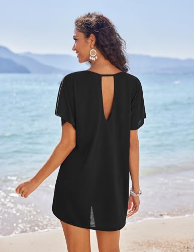 AI'MAGE Women's Swimsuit Coverup Ruffle Sleeve Bathing Suit Beach Cover Up Back Hollow Bikini T-Shirt Dress S-2XL2