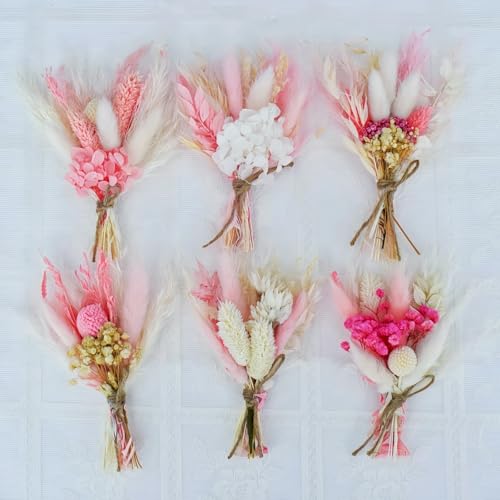 6 Pack de Ramilletes de Flores Secas Naturales Color Rosa