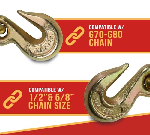 Image of Mytee Products 4 Pack 1 /2 inch - 5 /8 inch Hi-Viz Green Heavy Duty Folding Handle Ratchet Load Binder w /Grab Hook 18,100 lbs WLL | Tie Down Hauling Chain Binders for Flatbed Truck Trailer