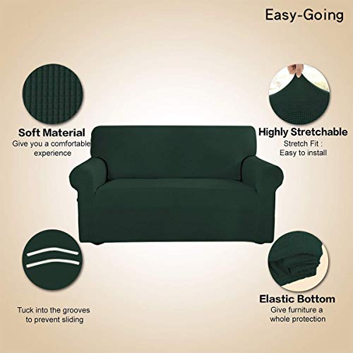Image of Easy-Going Stretch Loveseat Slipcover 1-Piece Sofa Cover Furniture Protector Couch Soft with Elastic Bottom for Kids Polyester Spandex Jacquard Fabric Small Checks (Loveseat, Dark Green)