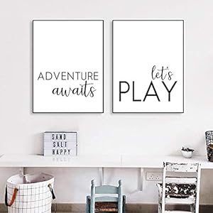 Muurkunst in zwart en wit Het avontuur verwacht speelfoto’s wanddecoratie speelkamer poster schilderijen op canvas…