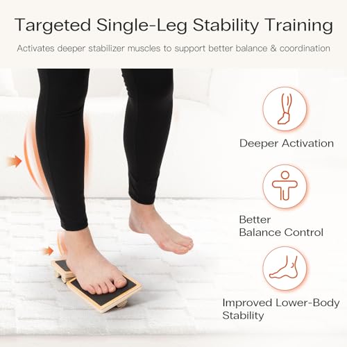 Image of StrongTek Single-Leg Balance Board for Foot & Ankle Strengthening, Rehab & Stability Training, Non-Slip Wood Design for Sprained Ankles, Plantar Fasciitis & Physical Therapy Exercises