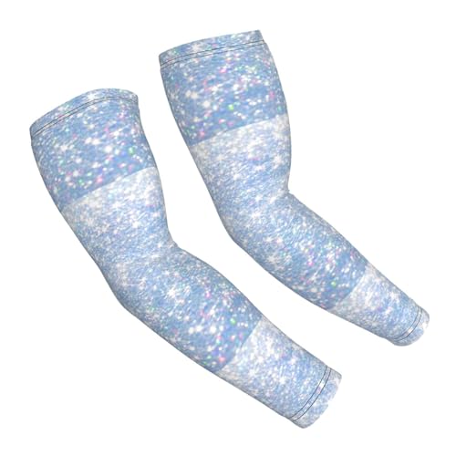 Salelf White Bule Glitter Arm Sleeves Cooling UV Sun Protection Sports Compression Sleeves for Men Women Golf Basketball Arm Sleeves
