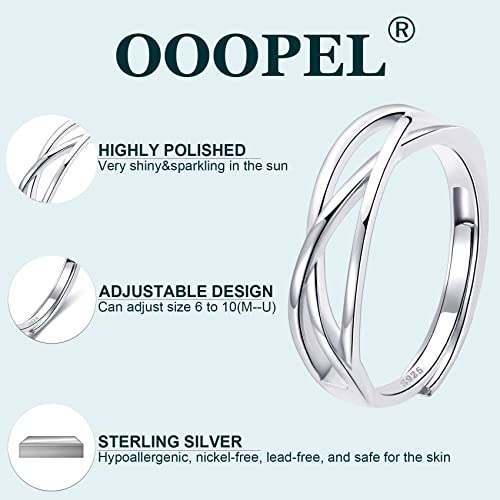 OOOPEL Sterling Silver Adjustable Ring S925 Silver Rings for Women Cubic Zirconia Twist Love Knot Dainty Ring Silver Minimalist Open Finger Rings Silver Thumb Sterling Silver Ring2