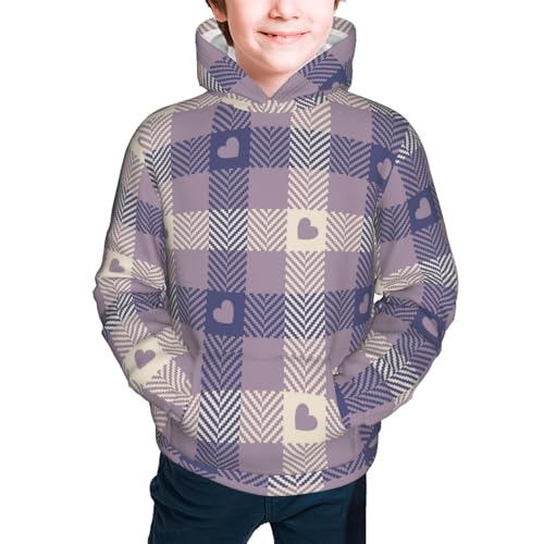 Heart Check Plaid Kids Pullover Hoodies Boys Sweatshirts Girls Athletic Clothes with Pocket2