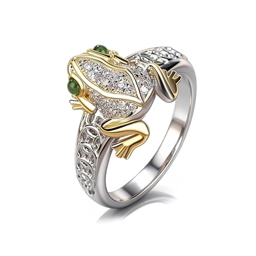 Someki Frog Ring for Women Men Gold And Silver Money Frog Rings Green Rhinestone Cute Animal Ring Bohemian Rings Lucky Wealth Jewelry Accessories Summer Vacation Gifts for Women Men
