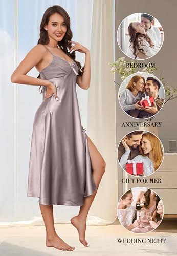 ALCEA ROSEA Women Silk Satin Nightgown Sexy Lace Chemise Lingerie Long Sleepdress for Ladies Sleepwear Slip Negligee4