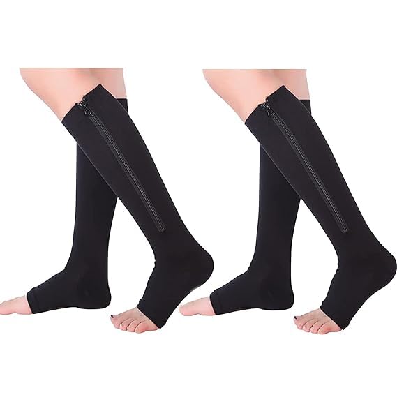 H&D PIPALIYA Zipper Compression Socks Zip Leg Support Knee Open Toe Zip Compression Socks Closed Toe with Zipper Stocking Wide Calf Knee (Pack of 1)