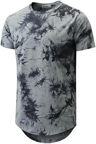 KLIEGOU Mens Hipster Hip Hop Ripped Round Hemline Pattern Print T Shirt