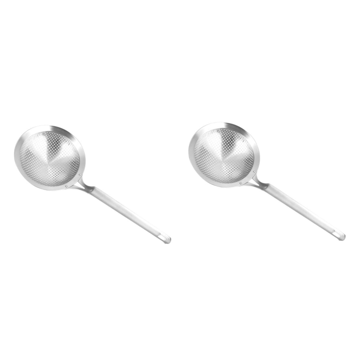 Juego de 2 coladores de cocina de acero inoxidable - Juego de colador de comida de cocina asiática y cesta para cocinar al vapor con colador de cuchara - Filtro de metal duradero para cocinar y freír
