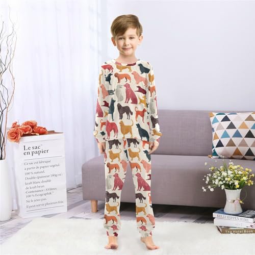 Long Sleeve Pajama Set for Girls Boys,Colorful Dogs Silhouette Print Comfy Crewneck Sleepwears,Soft Kid's Homewear Clothes Underwear Sets 3T4