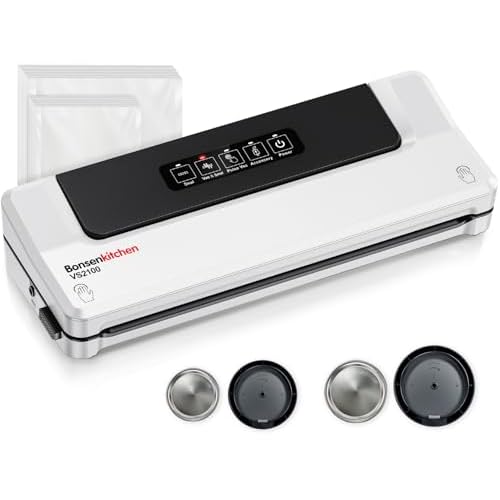 Bonsenkitchen Vacuum Sealer, Multi-Functional Food Sealer Machine with 1 Roll Bag+ 5 Bags, Bag Storage | Built-in Cutter, Black （Red） Black 1 Roll Bag + 5 Bags