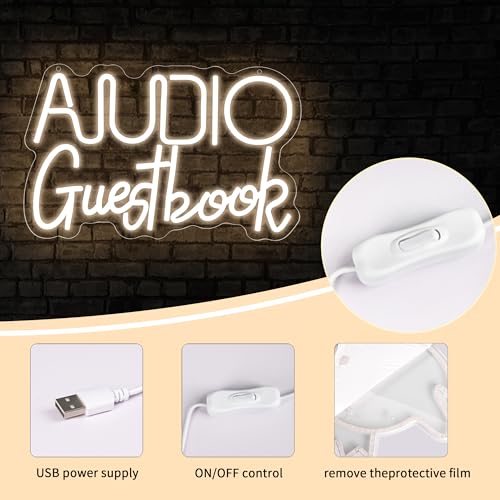 Image of Audio Guestbook Neon Signs for Wall Decor Led Lights for Wedding Leave Message White Led Signs for Birthday Parties Corporate Events Graduation Ceremonies Festival Holiday Size 15 * 9.5in(XD349)