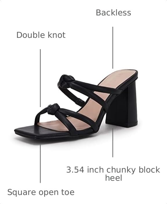 Image of LAICIGO Womens Chunky Block Heels Sandals Square Open Toe Slip on Slides | 3.5In-High Heeled Sandals, Double Knot Strap, Summer Dress Shoes, Work Casual, Vacation, Party