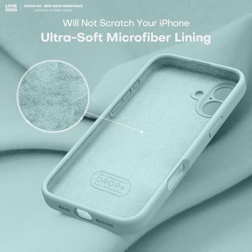 Image of LOVE 3000 Designed for iPhone 16 Case, Premium Silicone with [Soft Anti-Scratch Microfiber Lining] Shockproof Protective Phone Case for Men Women Girls 6.1 inch, Mint