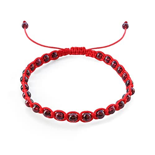 Red String Bracelet Anklet Garnet January Birthstone Beaded Adjustable Unisex Birthday Commemorative Gift