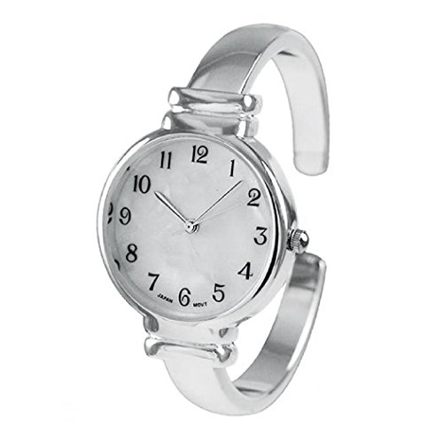 Rosemarie Collections Women's Mother of Pearl Metal Cuff Watch Fits Medium to Large Size Wrist (Silver)
