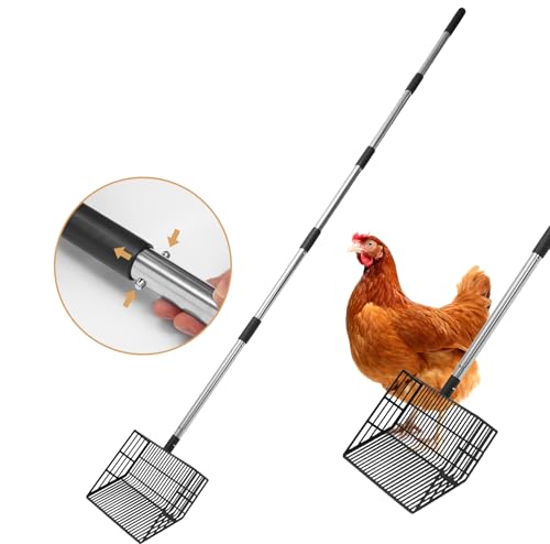 ESGPET Cat Litter Scoop, Long Handle Detachable Metal Scooper with Deep Sifting Shovel,Heavy Duty Adjustable No Bending Back Pet Poop Shovel Chicken Poop Scooper (23-68 inch (Joinable Handle))