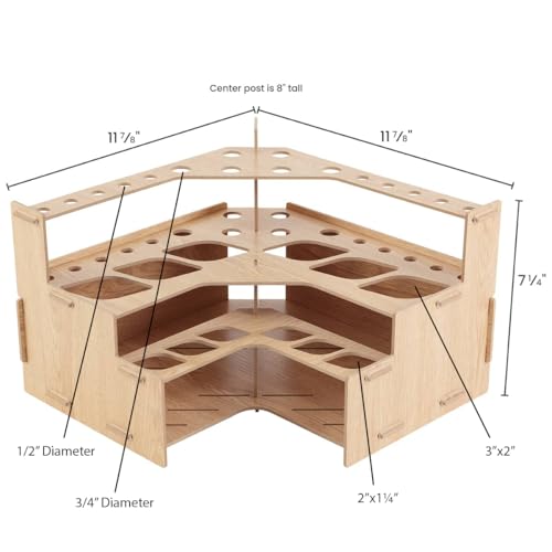 Image of HG Art Concepts Mezzo Artist paint and Brush Rack - Wood Grain Laminate Multi Layer Desk Stand Professional Storage Display Organizer for paintbrushes and paint Tubes - Corner Rack